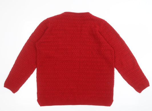 Isle Essentials Womens Red Round Neck Acrylic Pullover Jumper Size M