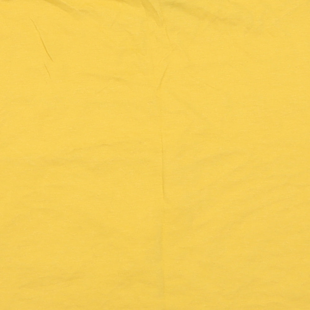 Brand and care label for Primark women’s yellow floral cotton cropped t-shirt, size XS, crew neck