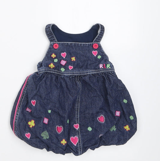 Debenhams Girls Blue Geometric Cotton A-Line Size 6-9 Months Square Neck Button