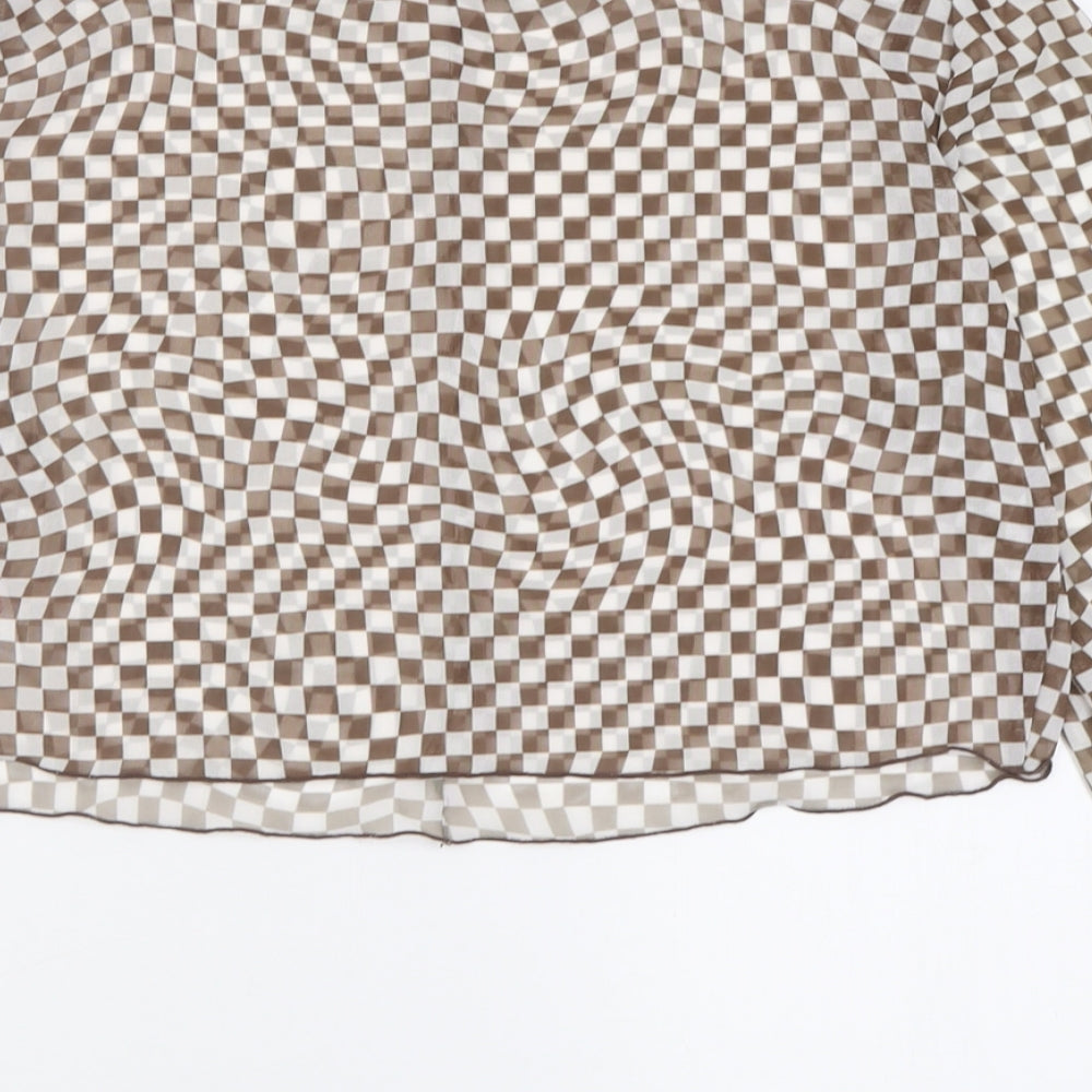 Primark Womens Brown Check Polyester Cropped T-Shirt Size L Crew Neck