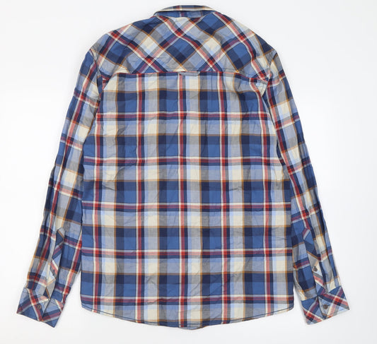 Shine Original Mens Blue Check Cotton Button-Up Size L Collared Button