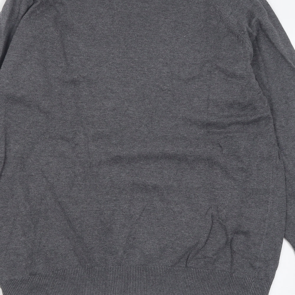 New Look Mens Grey V-Neck Cotton Pullover Jumper Size L