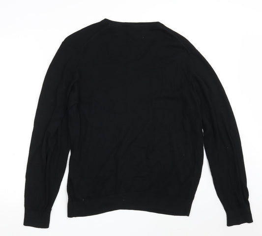 Marks and Spencer Mens Black V-Neck Cotton Pullover Jumper Size L