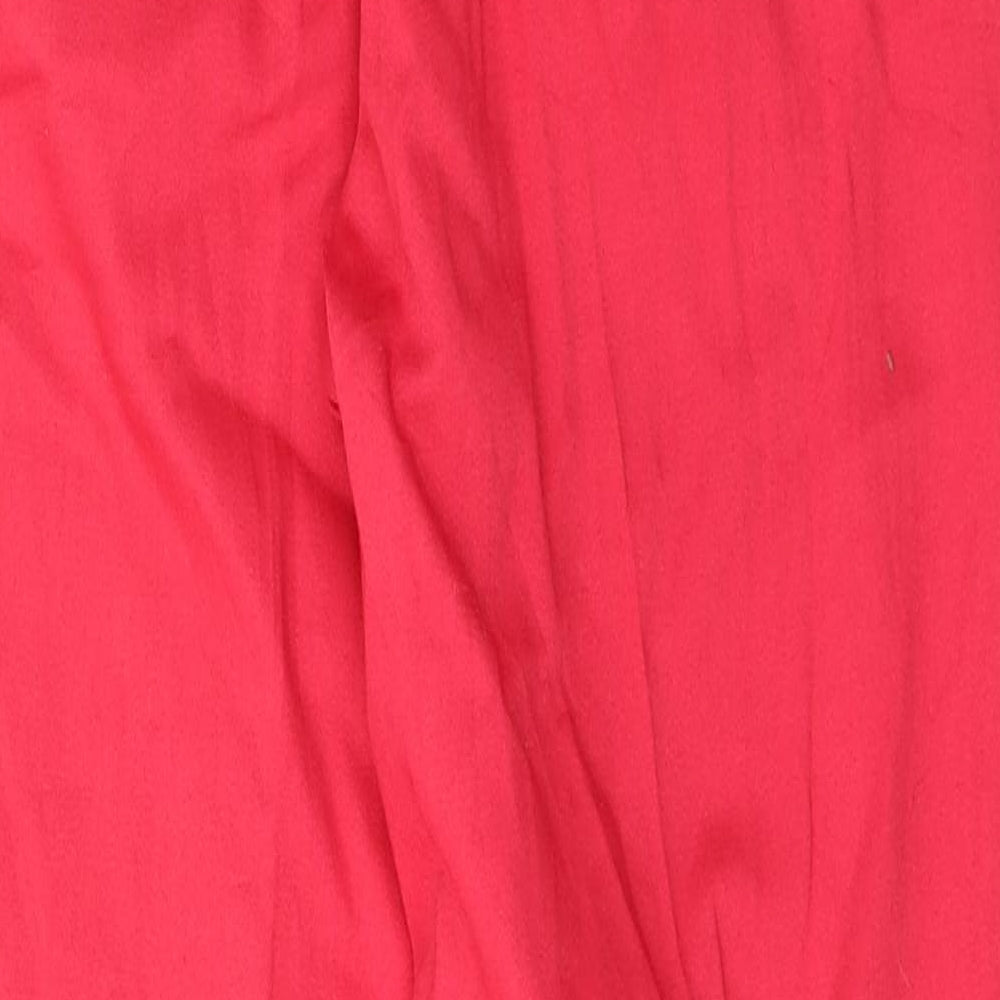 Brand and care label for Jantzen women’s red polyester trousers, size UK 10, 30-inch leg regular