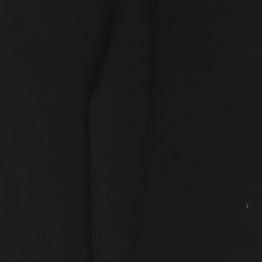 Brand and care label for Soon women’s black polyester trousers, size UK 12, 26-inch leg regular zip
