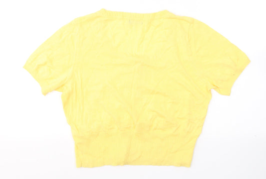 F&F Womens Yellow 100% Cotton Basic T-Shirt Size 14 V-Neck