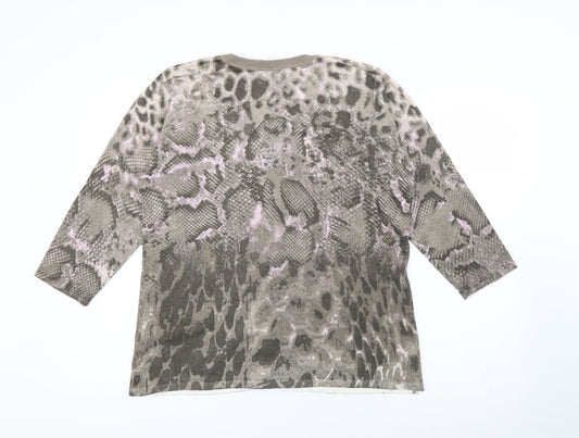 Gerry Weber Womens Brown Crew Neck Animal Print Viscose Cardigan Jumper Size 16