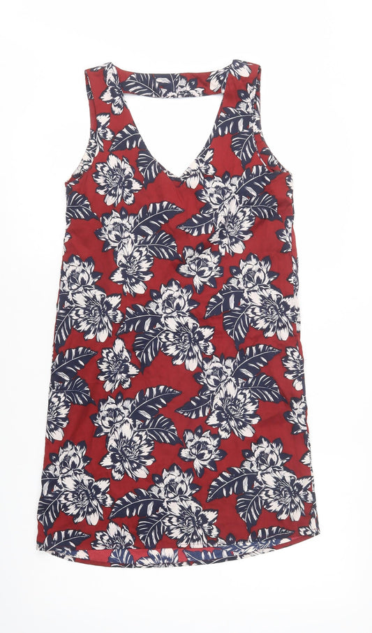 New Look Womens Red Floral Polyester Shift Size 8 V-Neck Pullover