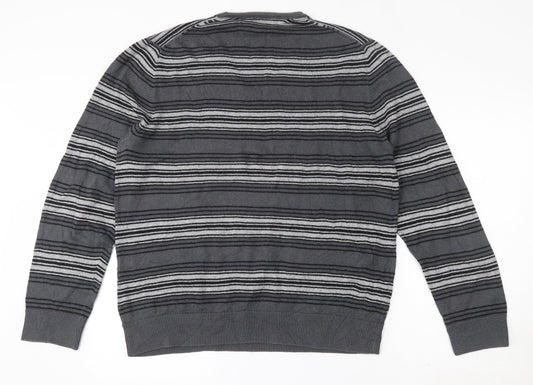 Gap Mens Grey V-Neck Striped Cotton Pullover Jumper Size L