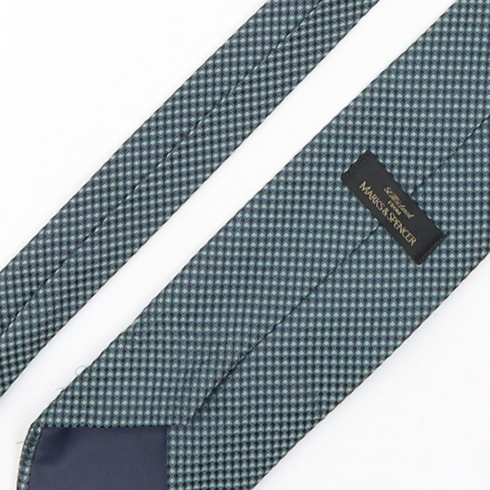 Marks and Spencer Mens Green Geometric Polyester Pointed Tie One Size