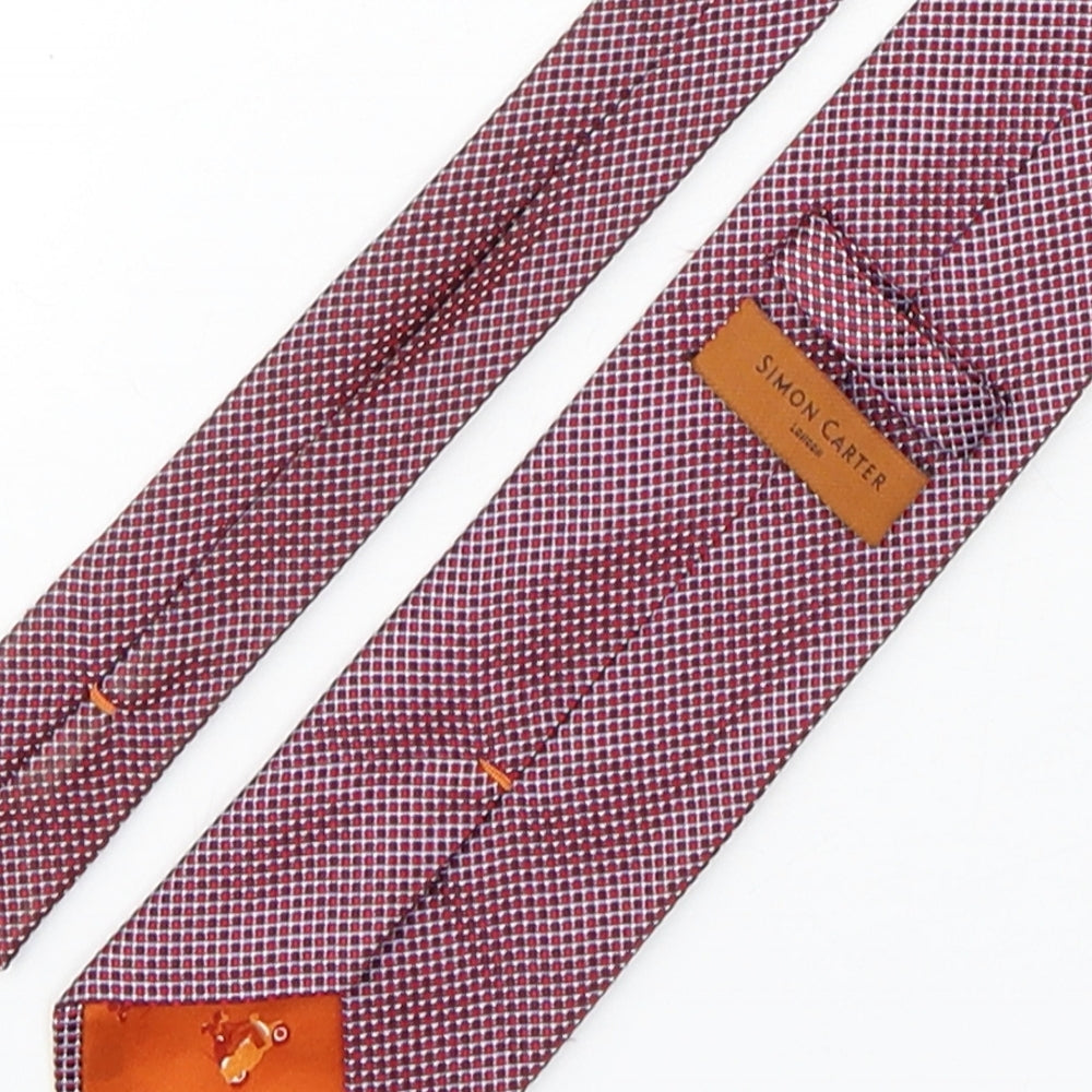 Simon Carter Mens Red Plaids & Checks Silk Pointed Tie One Size