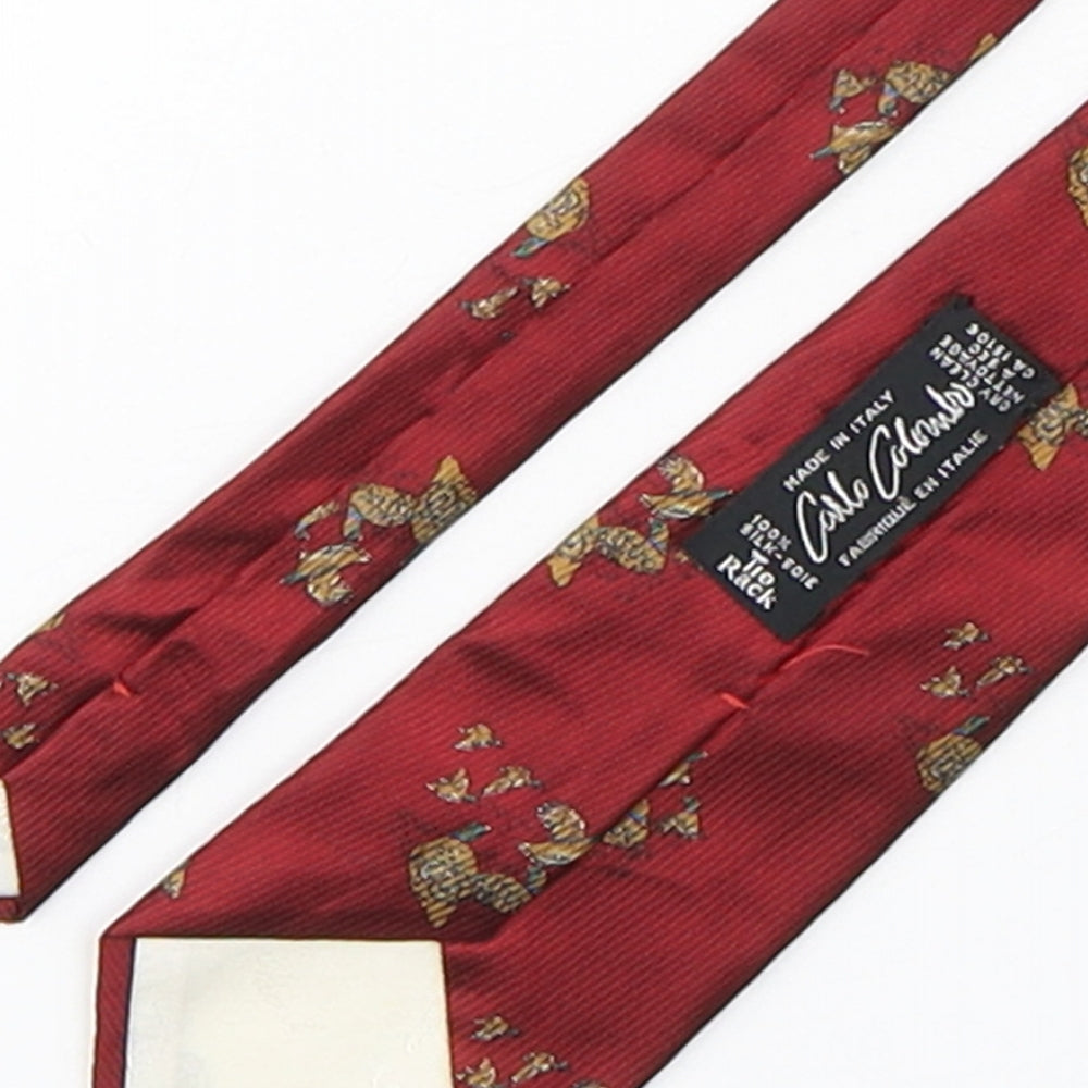 Mens Carlo Colombo Red Striped Pointed Tie