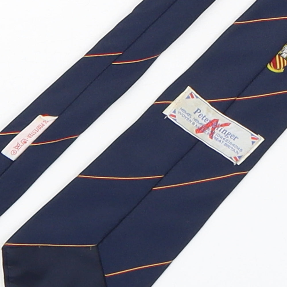 Brand and care label for Peter Klinger men’s multicoloured striped polyester pointed tie one size