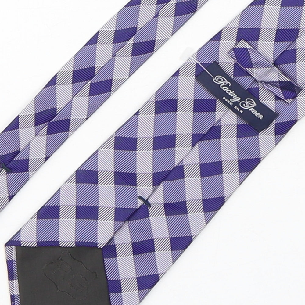 Brand and care label for Racing Green men’s purple plaids & checks silk pointed tie one size