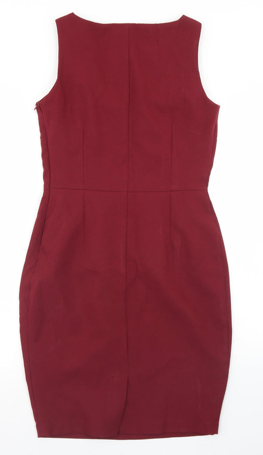 ASOS Womens Red Polyester Pencil Dress Size 10 Round Neck Zip