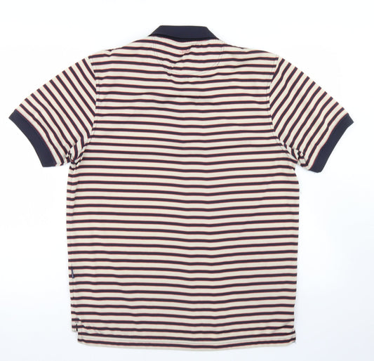 Kartel Mens Blue Striped Polyester Polo Size M Collared Button