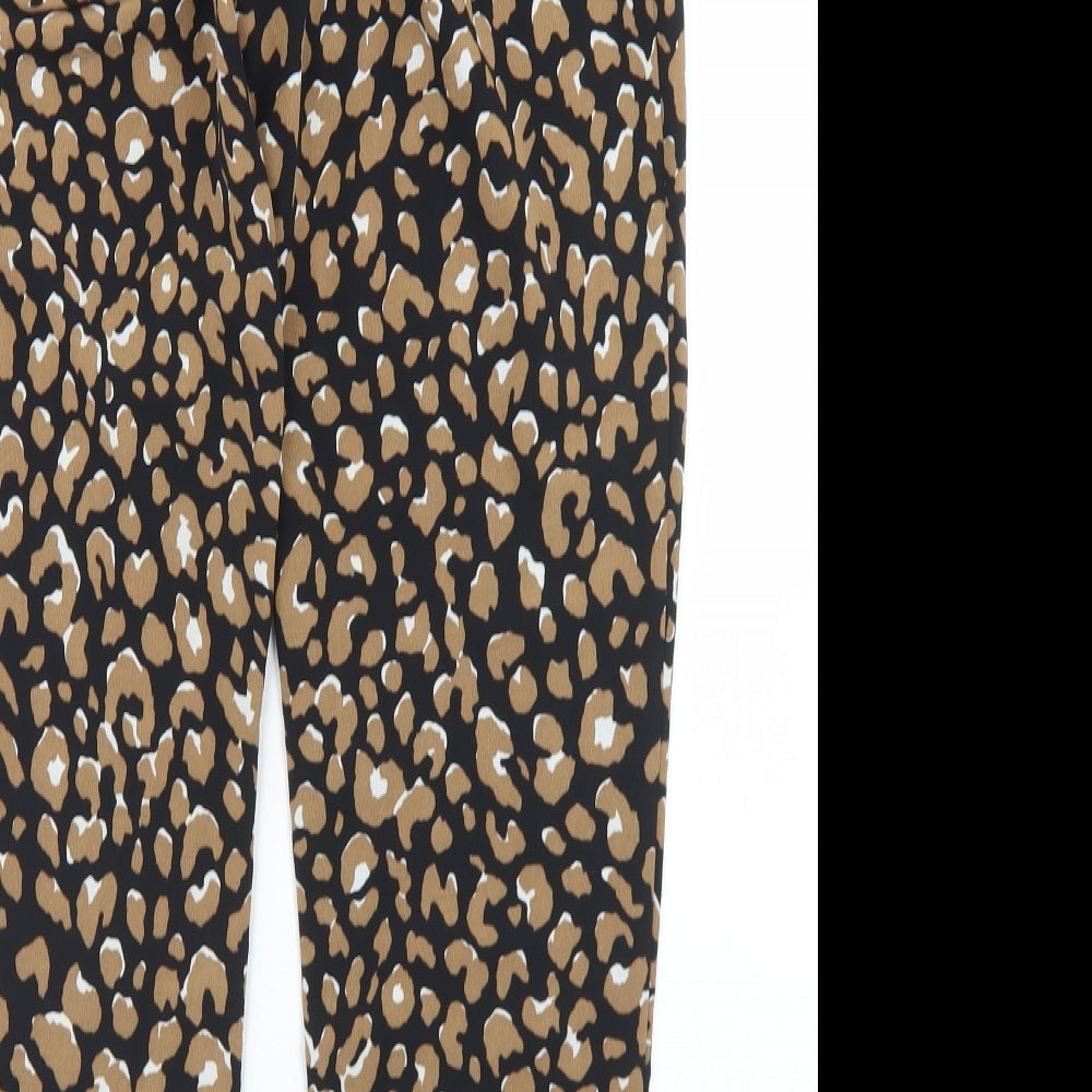 Brand and care label for Primark women’s black animal print polyester dress pants trousers, size UK 8, 27-inch leg regular