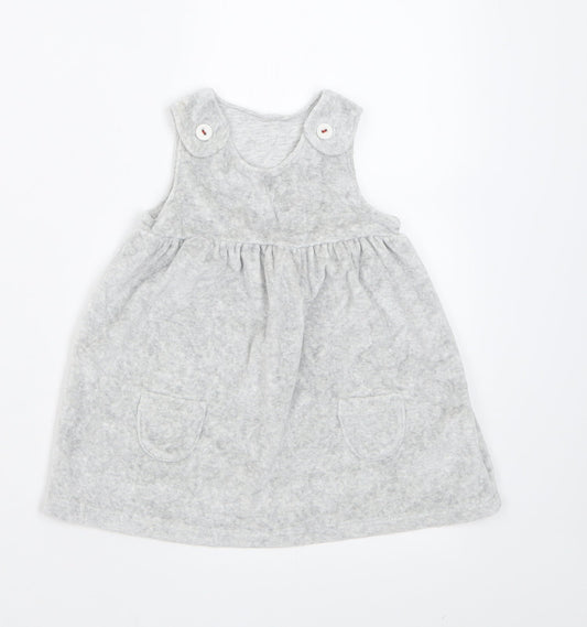 Marks and Spencer Girls Grey Cotton A-Line Size 6-9 Months Crew Neck Button