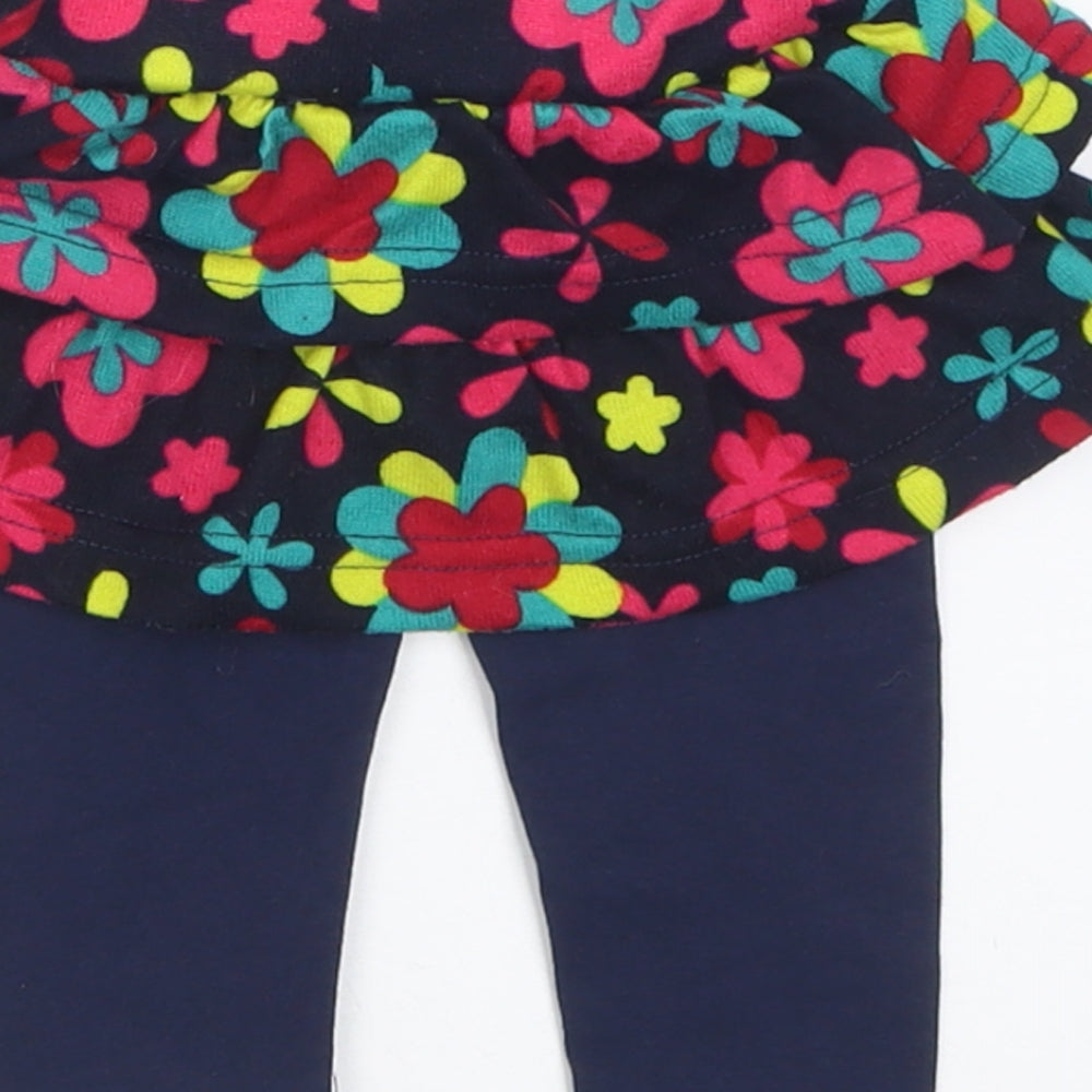 Losan Girls Blue Floral Cotton Capri Trousers Size 9 Months Pullover - skirt & leggings