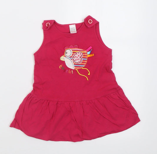NEXT Girls Pink Cotton A-Line Size 6-9 Months Crew Neck Button - tweet