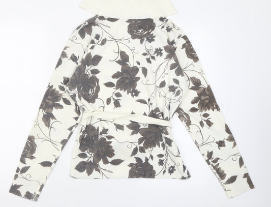 First Avenue Womens Ivory Roll Neck Floral Acrylic Pullover Jumper Size M