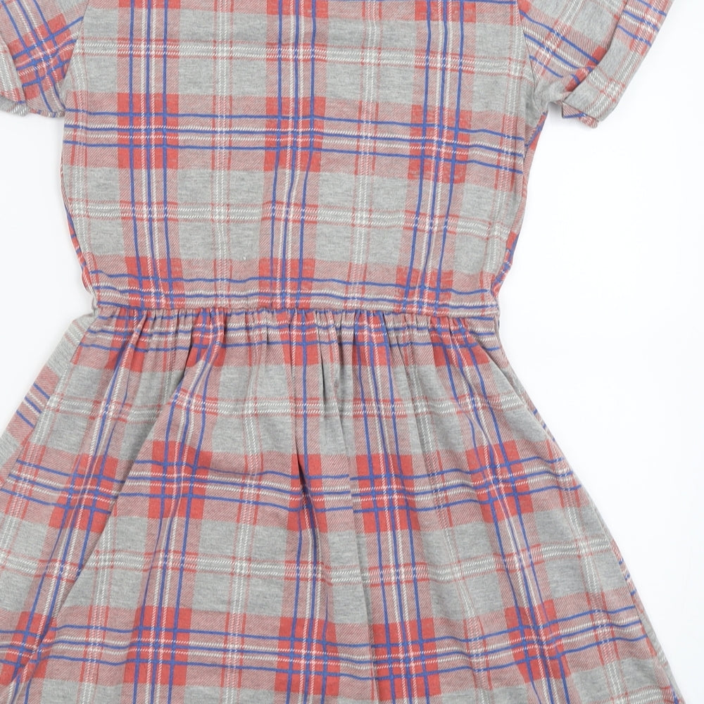 Missi London Womens Grey Check Viscose Fit & Flare Size 10 Crew Neck Pullover