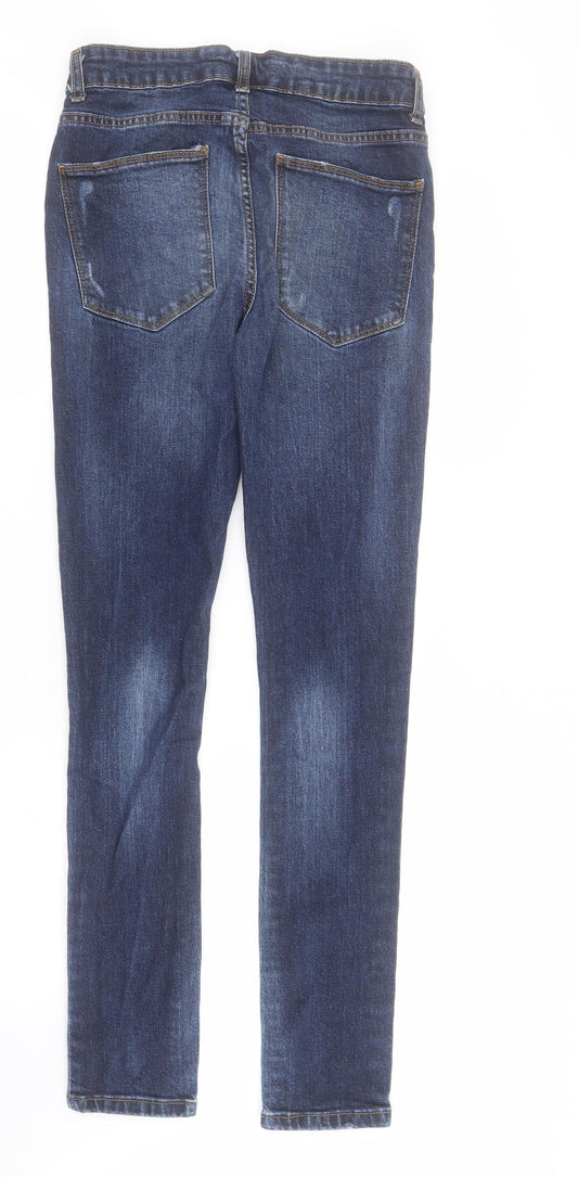 Back view of Very women’s blue cotton skinny jeans, size S, 30-inch leg regular zip