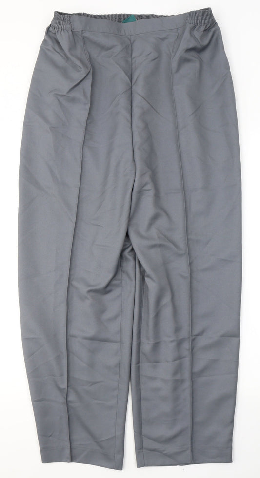 Additional front view of Amber women’s grey polyester trousers, size UK 16, 27-inch leg regular
