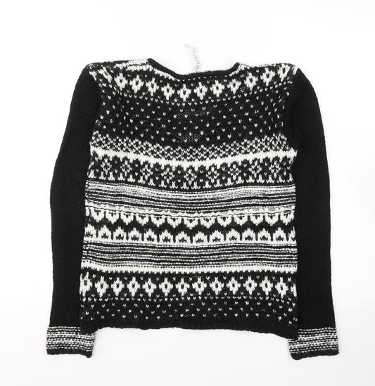 Aeropostale Womens Black V-Neck Geometric Acrylic Pullover Jumper Size S