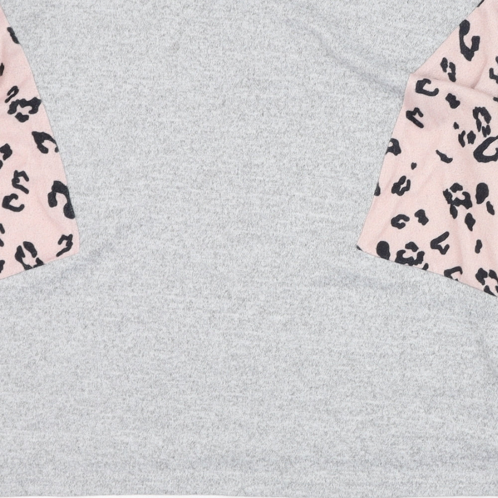 SheIn Womens Grey Round Neck Animal Print Polyester Pullover Jumper Size 8