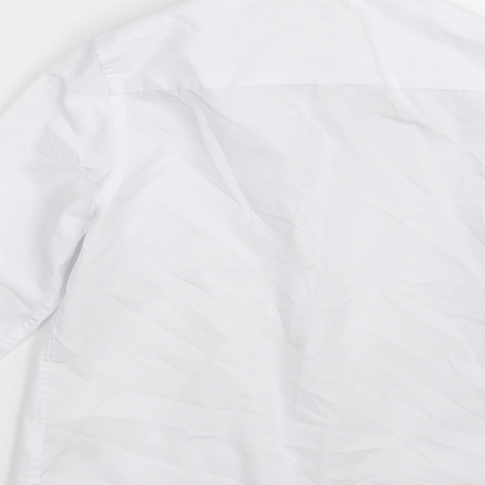 Brand and care label for Marks & Spencer girls’ white polyester basic button-up, years collared button - school wear