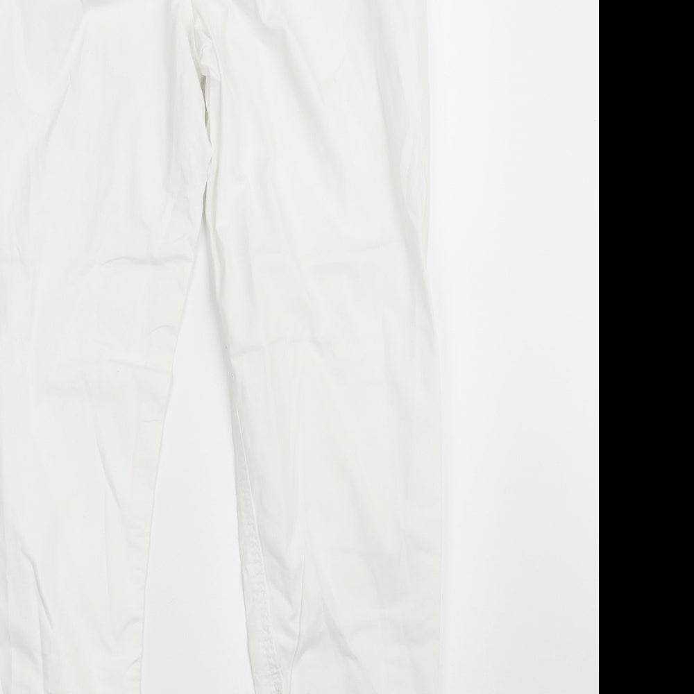 Brand and care label for Originals women’s white cotton straight jeans, size UK 10, 28-inch leg regular zip