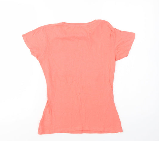 Primark Womens Orange Cotton Basic T-Shirt Size 4 Crew Neck - Havana