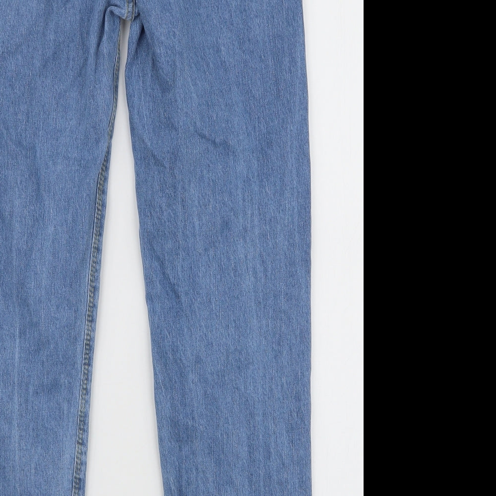 Brand and care label for SHEIN women’s blue cotton mom jeans, size S, 27-inch leg regular zip
