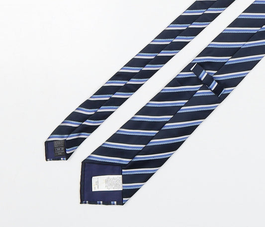 Marks and Spencer Mens Blue Striped Polyester Pointed Tie One Size