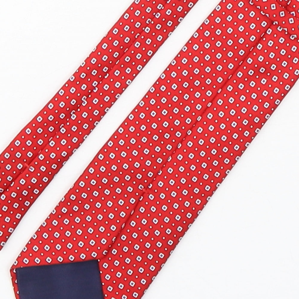 Brand and care label for Marks & Spencer men’s red polka dot silk pointed tie one size