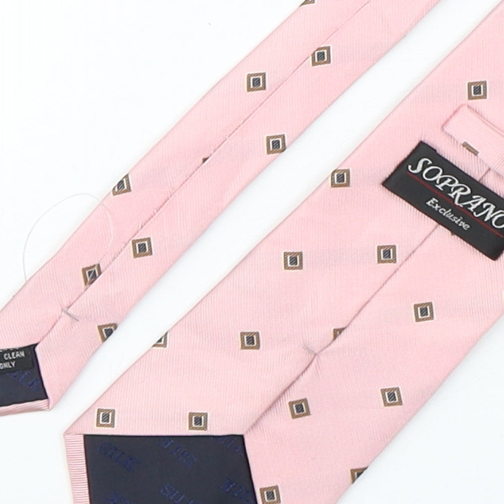 Brand and care label for Soprano men’s pink polka dot silk pointed tie one size