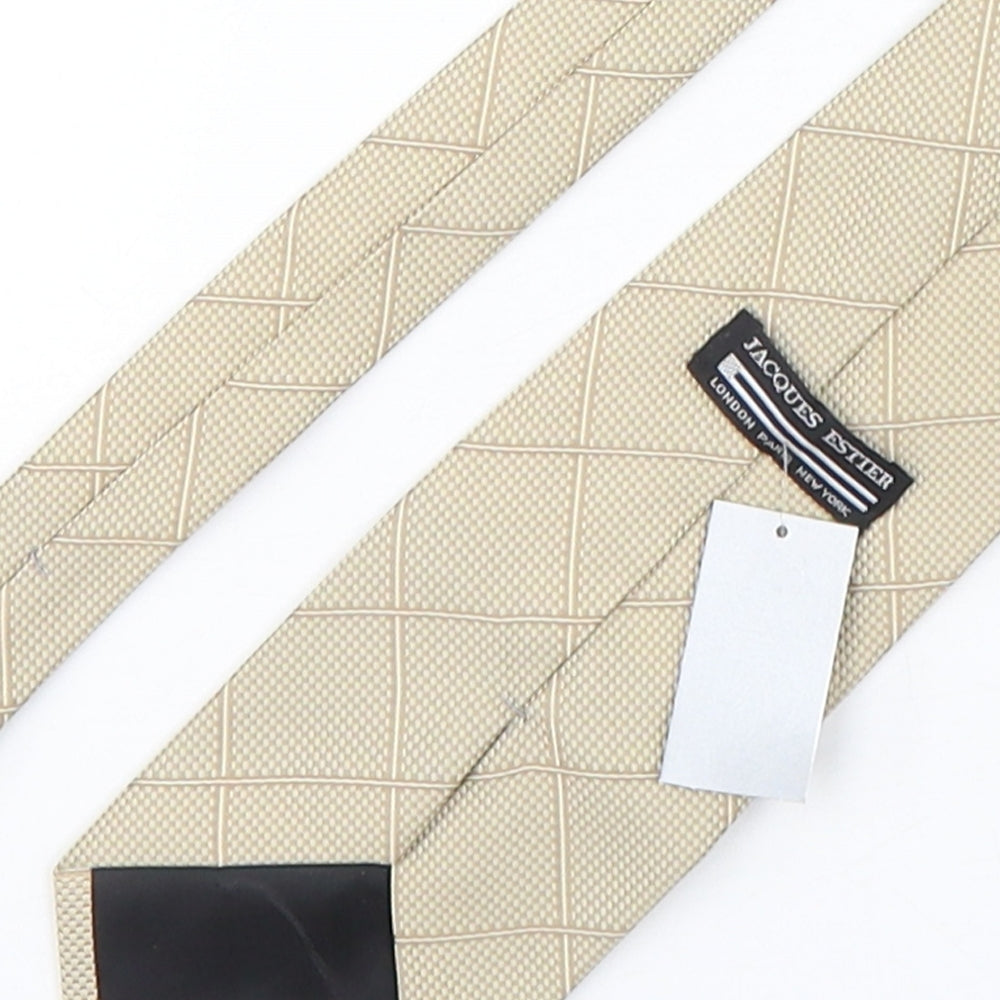 Jacques Estier Mens Beige Plaids & Checks Polyester Pointed Tie One Size