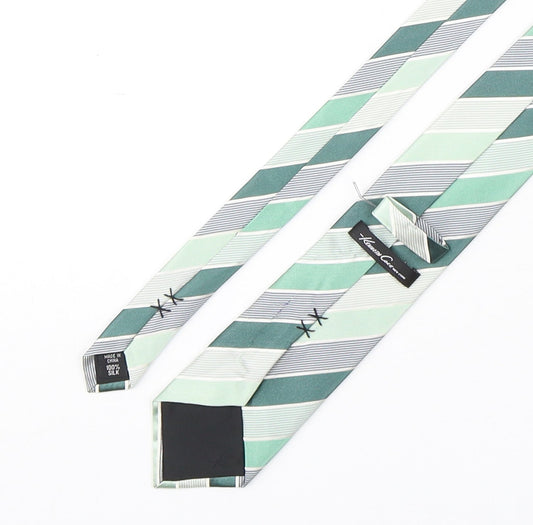 Kenneth Cole Mens Green Striped Silk Pointed Tie One Size