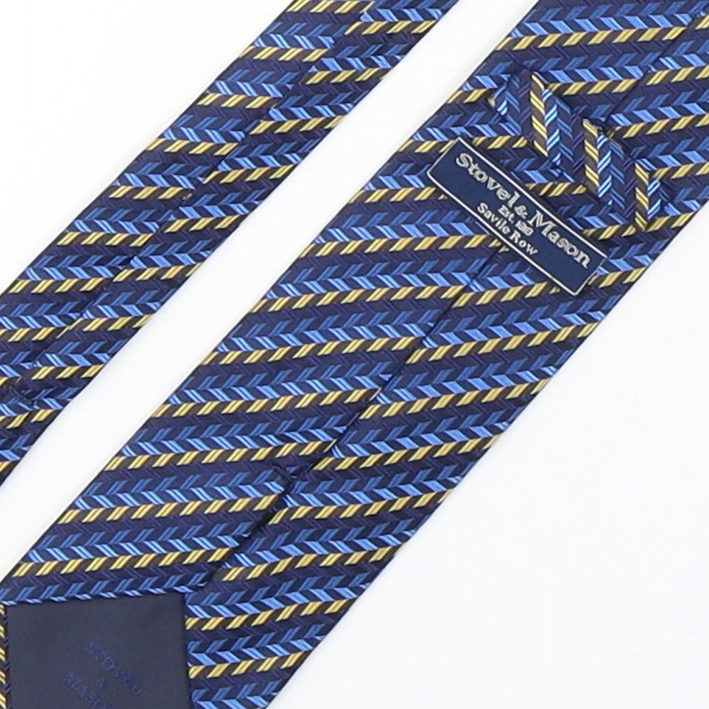 Brand and care label for Stovel & Mason men’s multicoloured geometric silk pointed tie one size