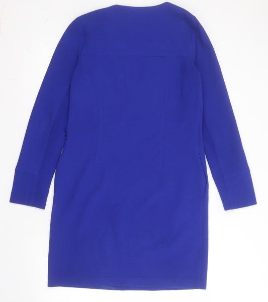 Warehouse Womens Blue Polyester Shift Size 8 Round Neck Zip