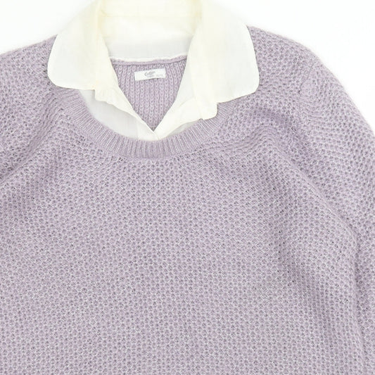Cotton Traders Womens Purple Collared Acrylic Henley Jumper Size 14
