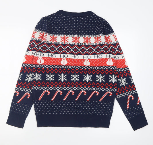 Avenue Womens Blue Crew Neck Geometric Acrylic Pullover Jumper Size S - chrismas jumper