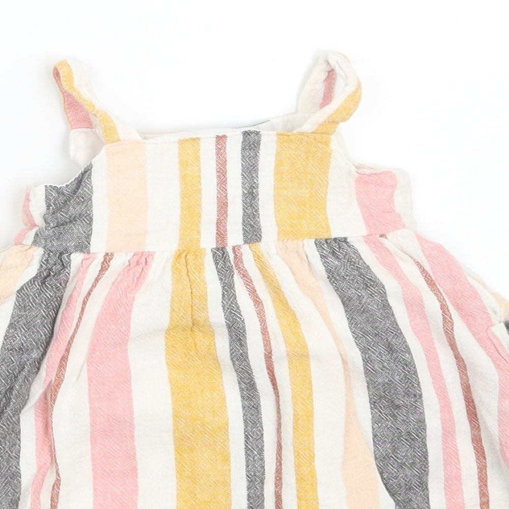Primark Girls Multicoloured Striped Linen A-Line Size 3-6 Months Off the Shoulder Button