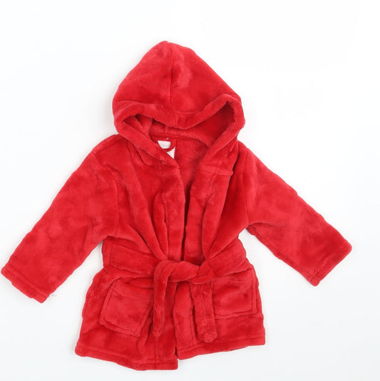 Primark Baby Red Solid 100% Polyester Babydoll Robe Size 6-9 Months - Pockets