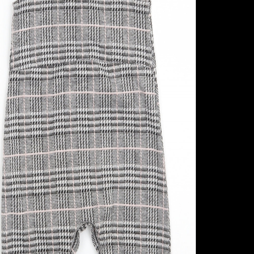 Primark Girls Grey Check Polyester Pinafore/Dungaree Dress Size 9-12 Months Square Neck Button
