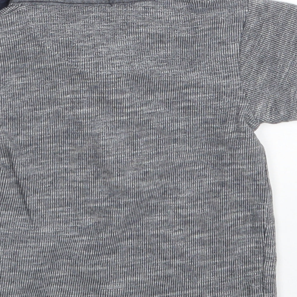Brand and care label for Primark boys’ grey 100% cotton pullover polo, size 12-18, months collared button