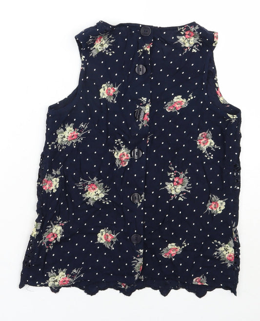 River Island Womens Blue Floral Viscose Basic Blouse Size 6 Round Neck