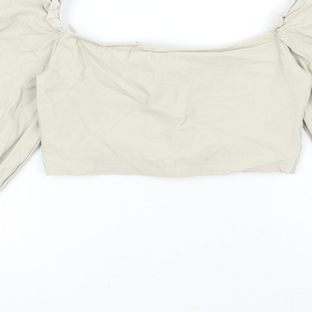 Womens UK Size 10 PRETTYLITTLETHING Beige Cropped Blouse