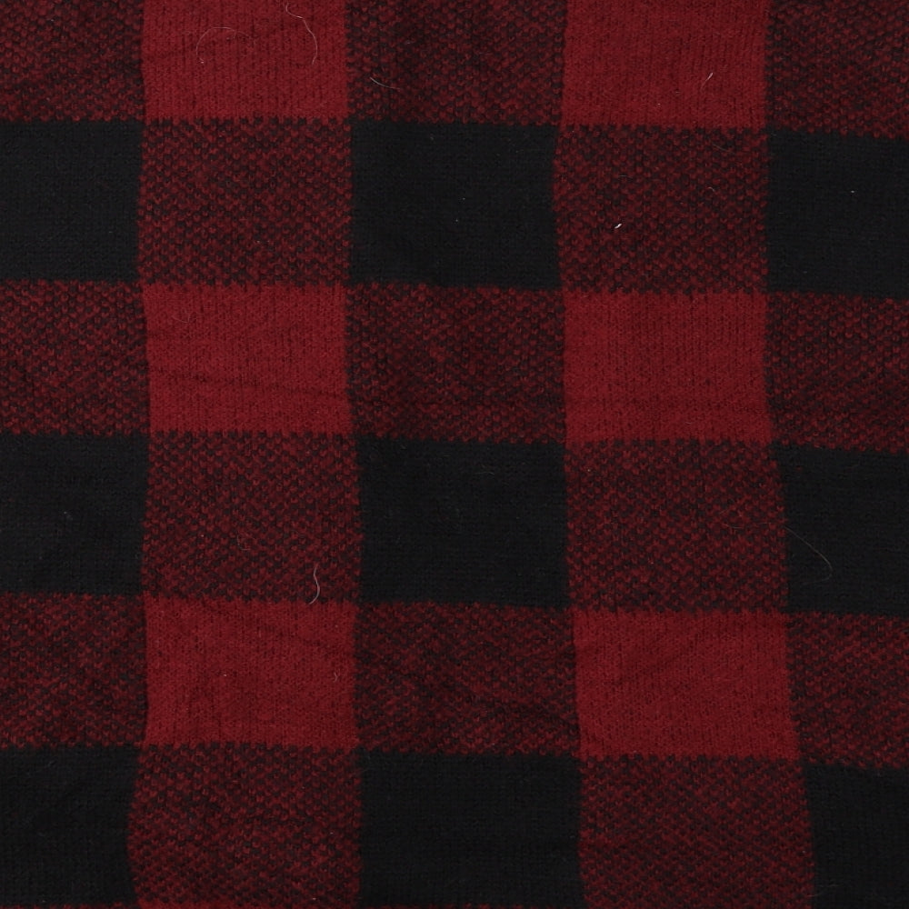 Primark Womens Red V-Neck Plaid Acrylic Cardigan Jumper Size S
